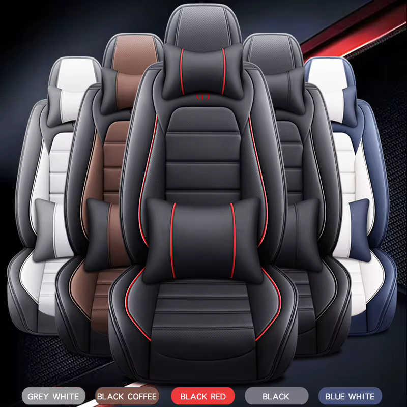 5-Seater VIP Nappa Leather Car Seat Covers — Complete Pack with Pillows & Steering Wheel Cover